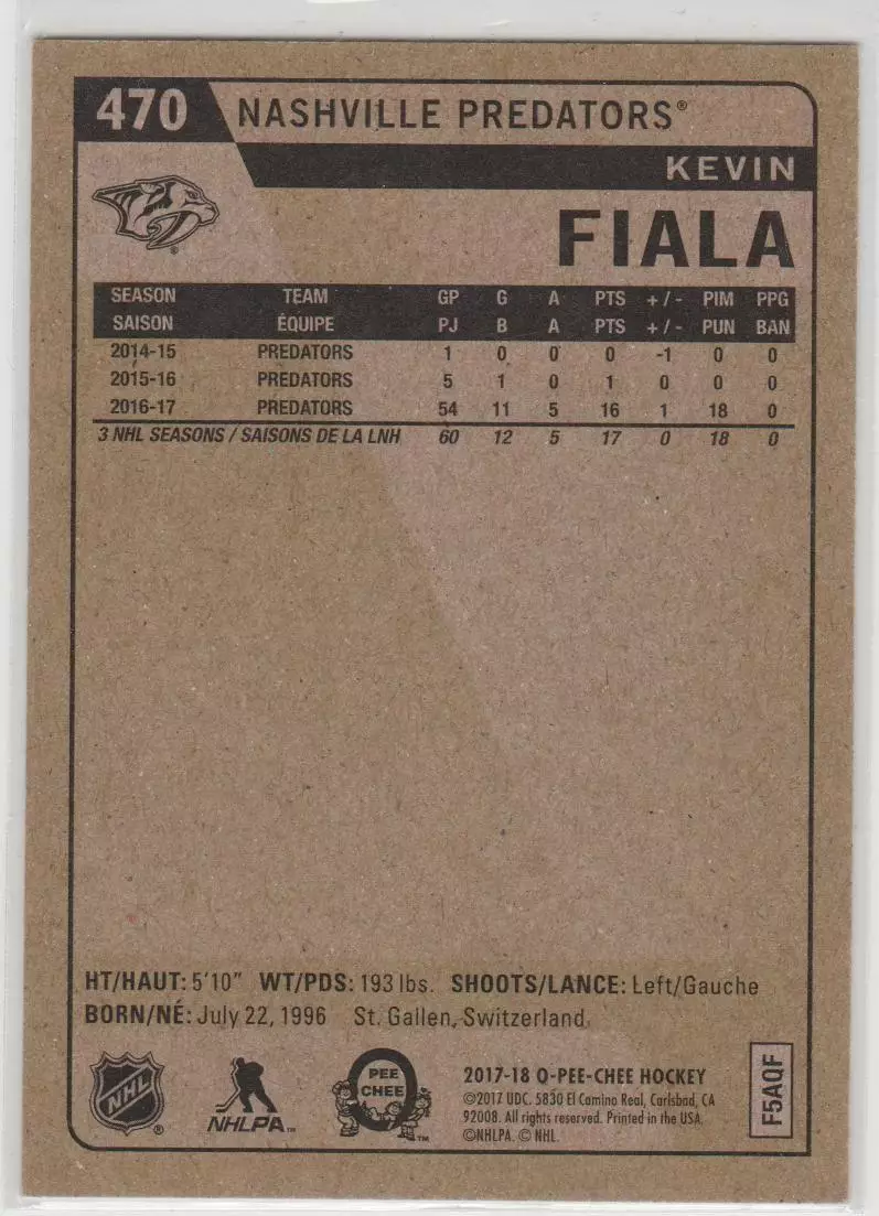 2017-18 O-Pee-Chee Retro #470 Kevin Fiala 1