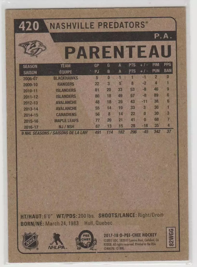 2017-18 O-Pee-Chee Retro #420 P.A. Parenteau 1