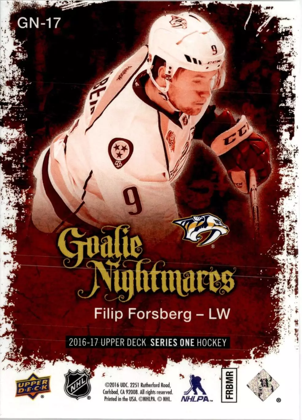 2016-17 Upper Deck Goalie Nightmares #GN17 Filip Forsberg 1