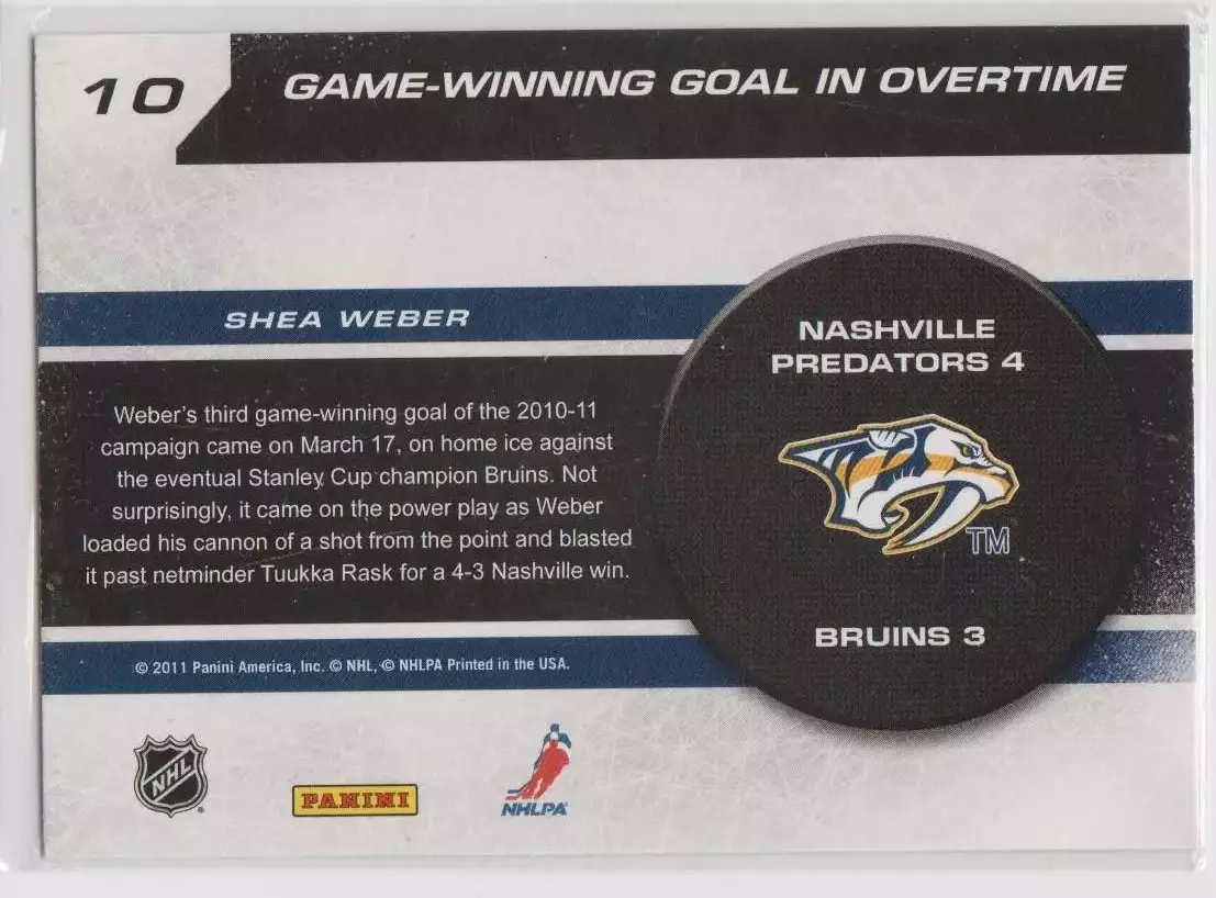 2011-12 Score Sudden Death #10 Shea Weber 1