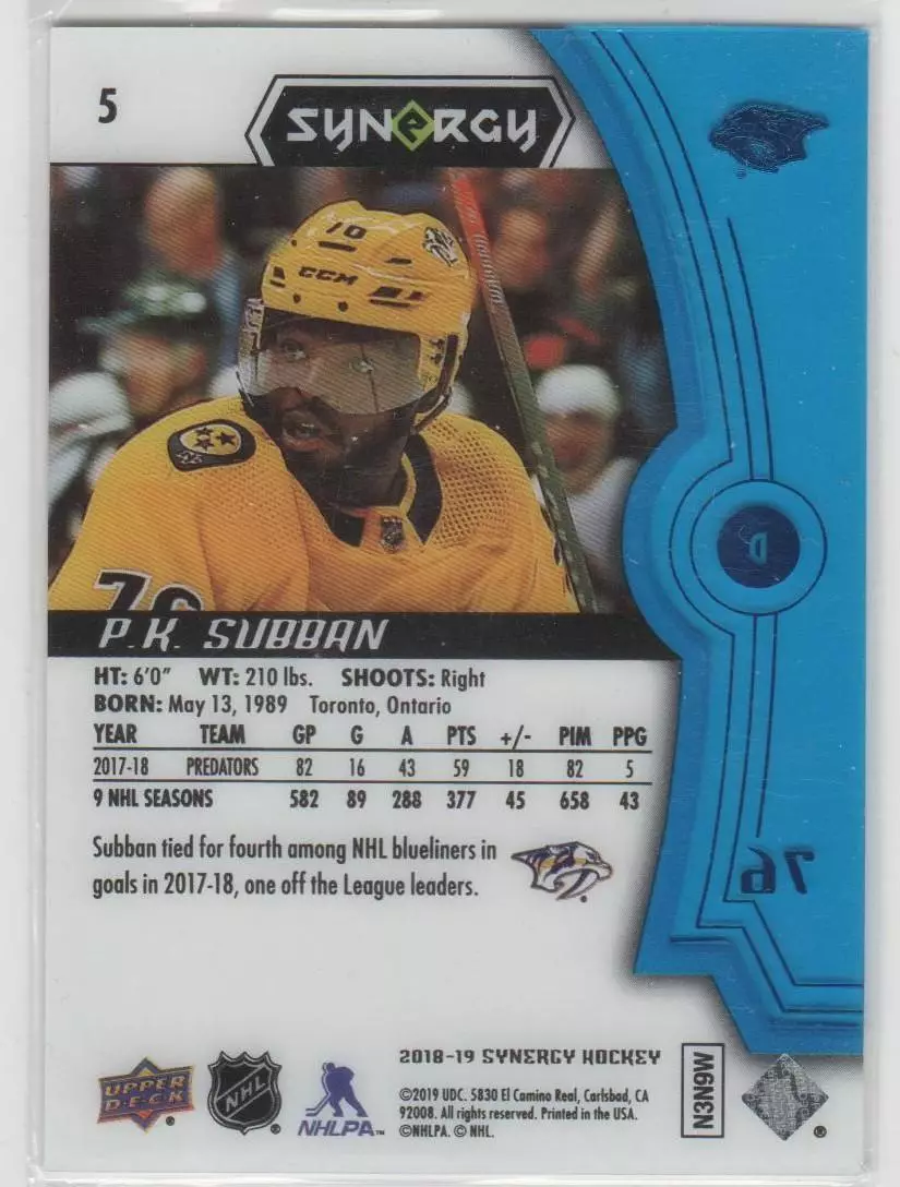 2018-19 Synergy Blue #5 P.K. Subban 1