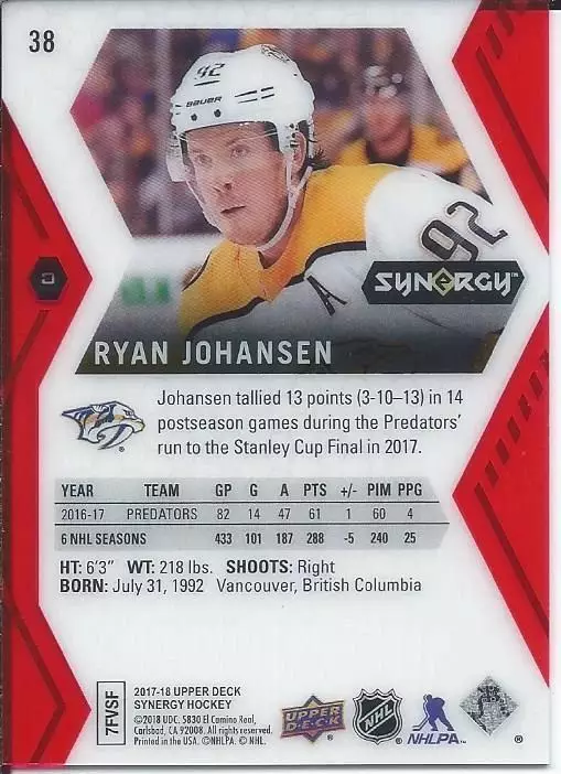 2017-18 Synergy Red #38 Ryan Johansen 1