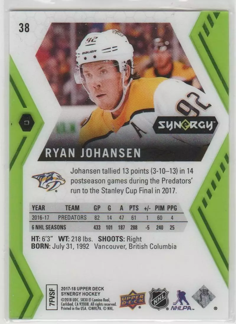 2017-18 Synergy Green #38 Ryan Johansen 1
