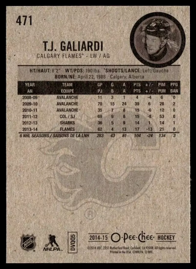 2014-15 O-Pee-Chee #471 T.J. Galiardi 1