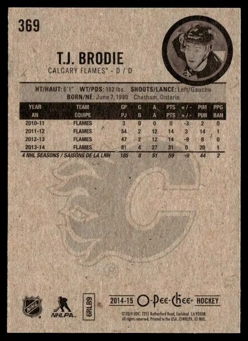 2014-15 O-Pee-Chee #369 T.J. Brodie 1