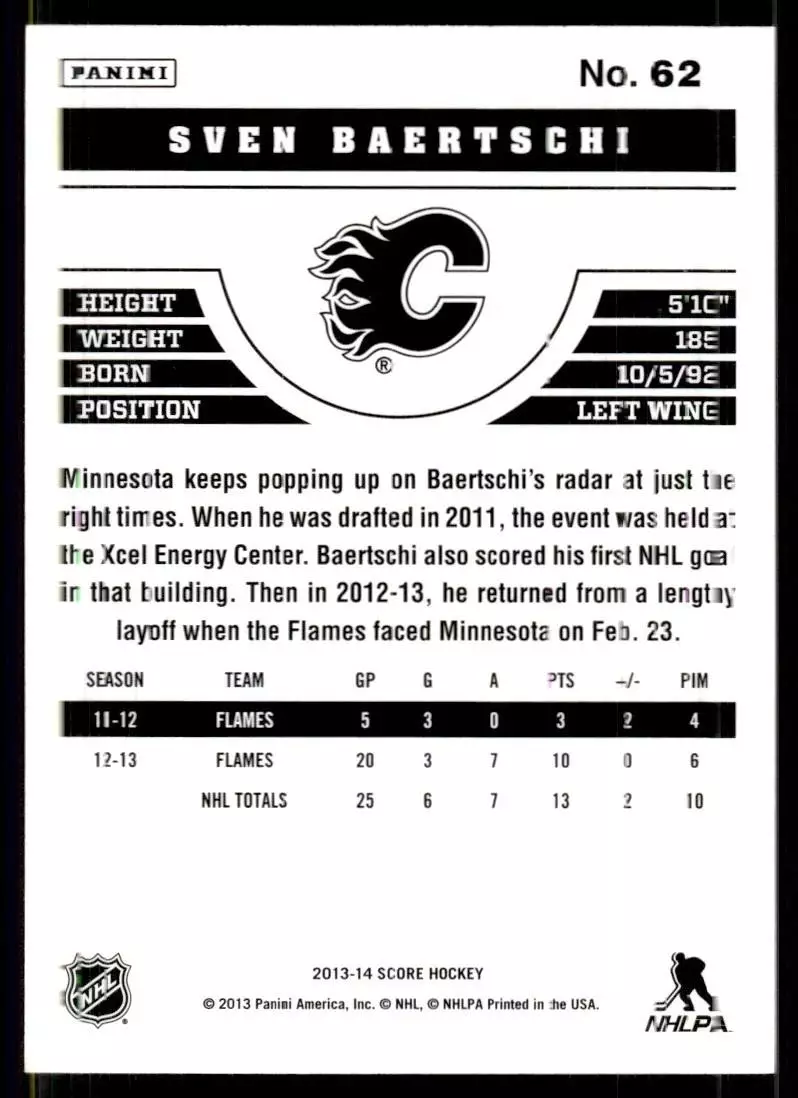 2013-14 Score #62 Sven Baertschi 1