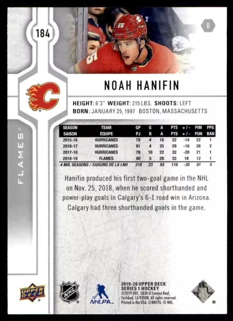 2019-20 Upper Deck #184 Noah Hanifin 1