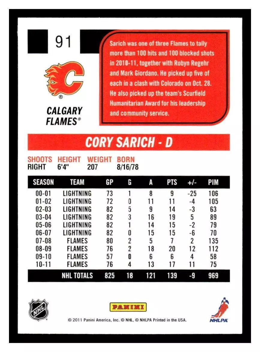 2011-12 Score #91 Cory Sarich 1