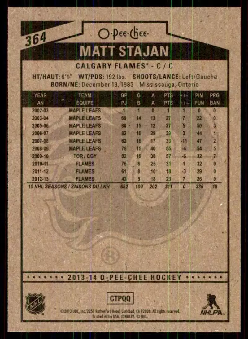 2013-14 O-Pee-Chee #364 Matt Stajan 1