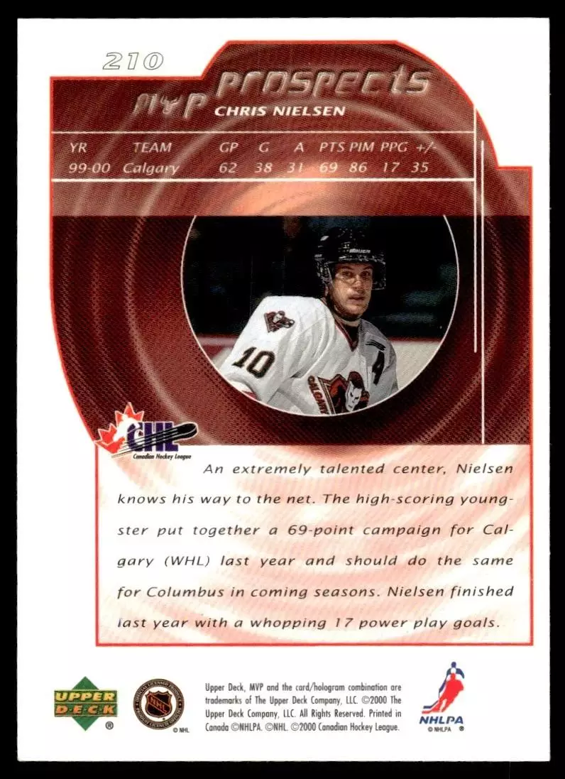2000-01 Upper Deck MVP #210 Chris Nielsen RC 1