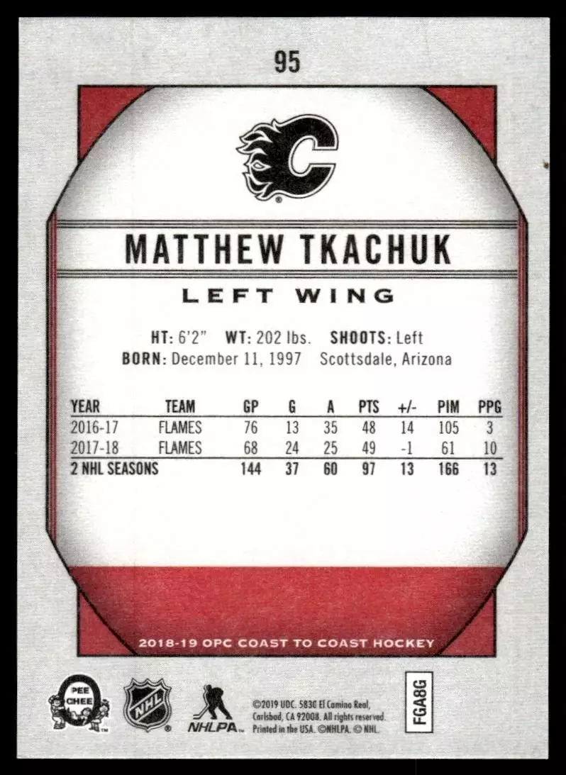 2018-19 O-Pee-Chee Coast to Coast #95 Matthew Tkachuk 1