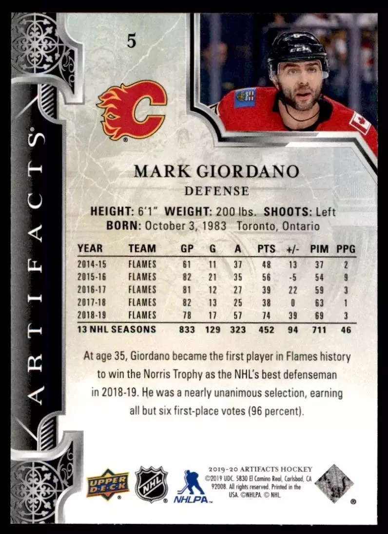 2019-20 Artifacts #5 Mark Giordano 1