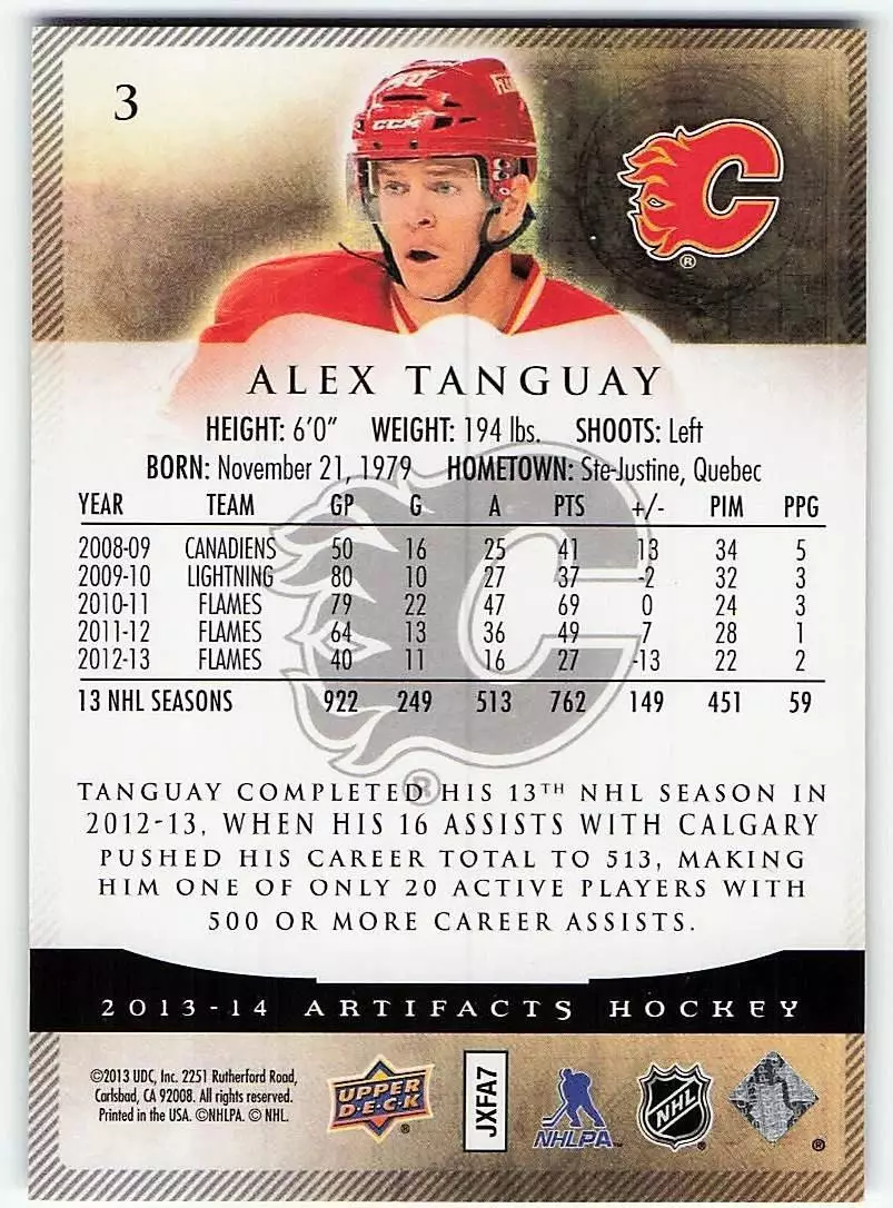 2013-14 Artifacts #3 Alex Tanguay 1