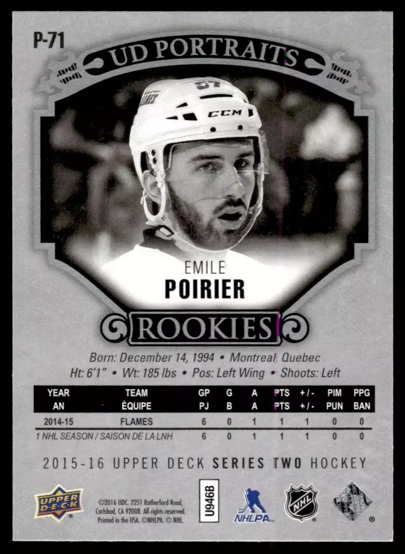 2015-16 Upper Deck UD Portraits #P71 Emile Poirier \ Dinamo Riga 1
