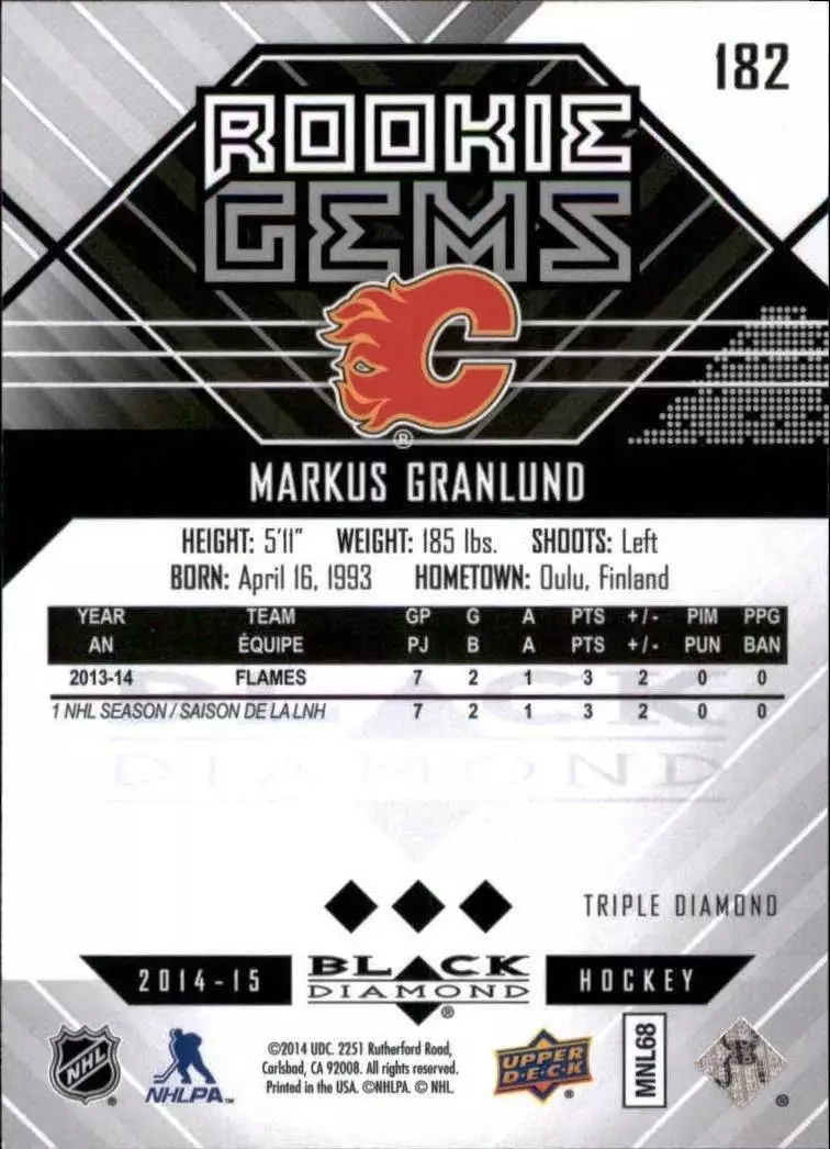 2014-15 Black Diamond #182 Markus Granlund RC \ Salavat Yulaev Ufa 1