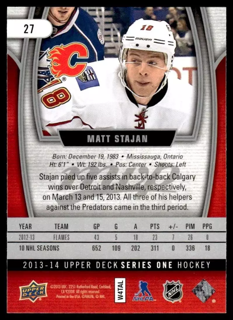 2013-14 Upper Deck MVP #27 Matt Stajan 1