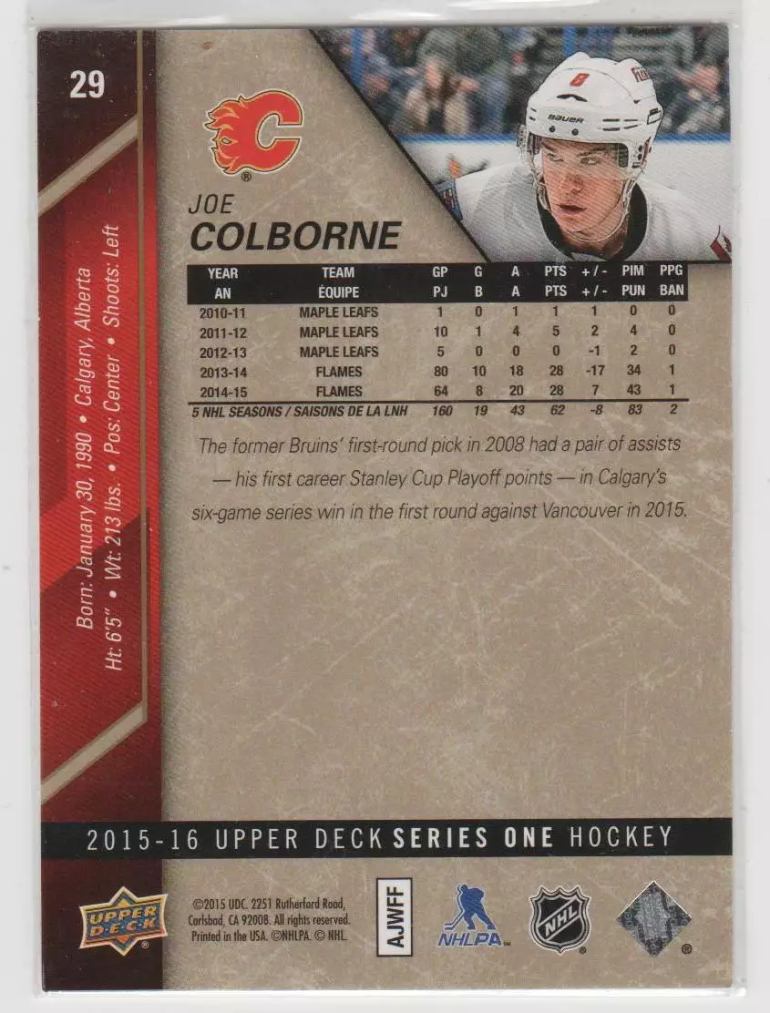 2015-16 Upper Deck Exclusives #29 Joe Colborne 062\100 1