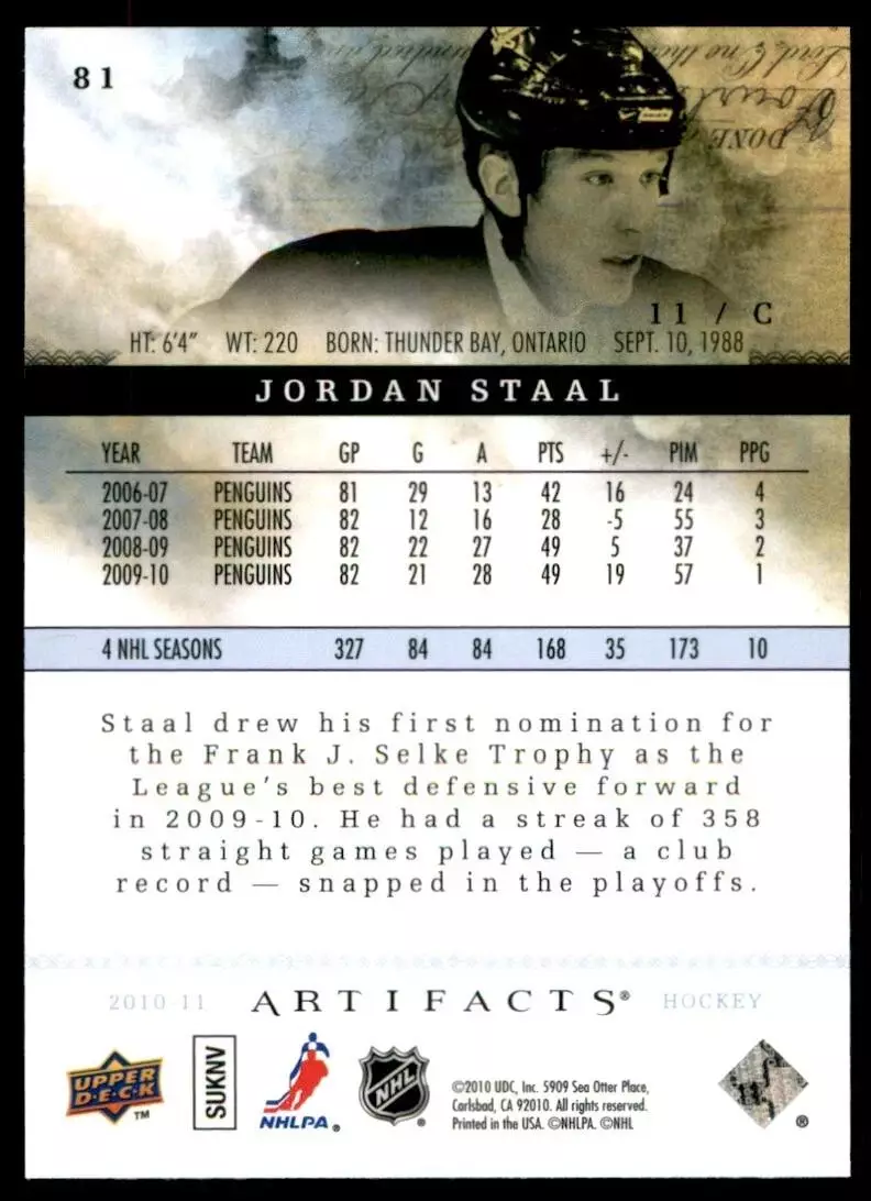 2010-11 Artifacts #81 Jordan Staal 1