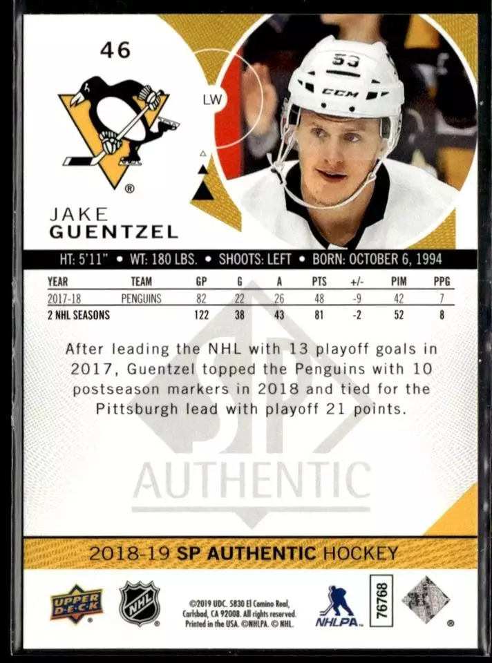 2018-19 SP Authentic #46 Jake Guentzel 1