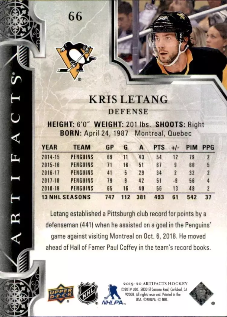 2019-20 Artifacts #66 Kris Letang 1