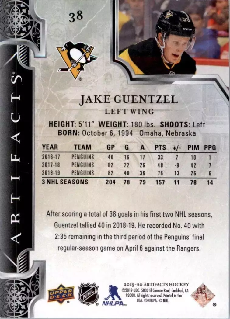 2019-20 Artifacts #38 Jake Guentzel 1