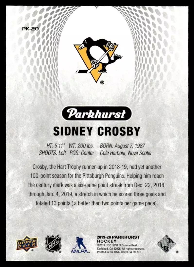 2019-20 Parkhurst Parkies #PK20 Sidney Crosby 1