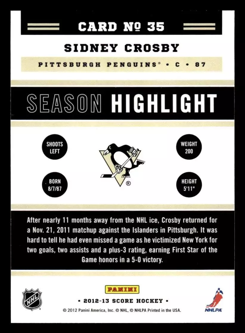 2012-13 Score #35 Sidney Crosby SH 1