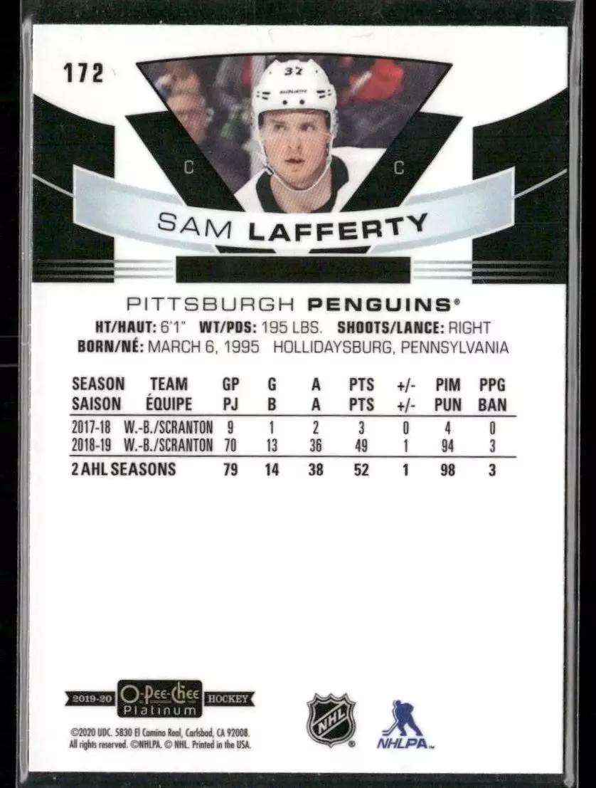 2019-20 O-Pee-Chee Platinum #172 Sam Lafferty RC 1