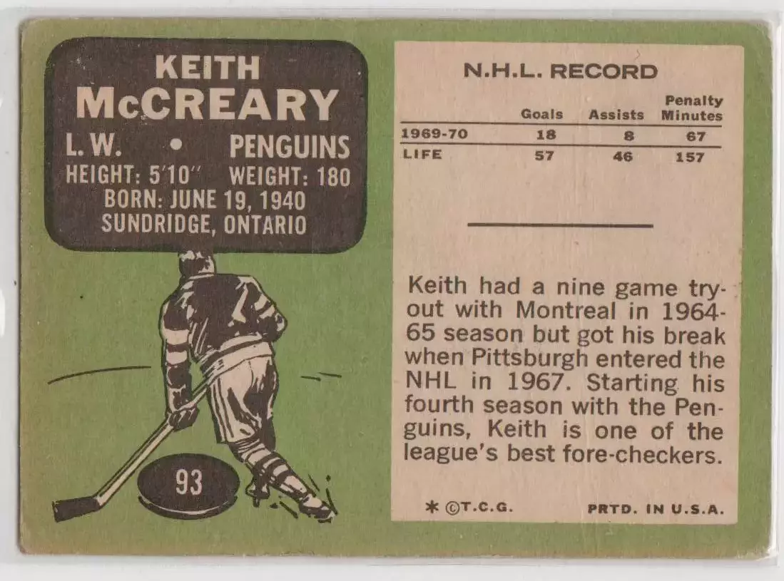 1970-71 O-Pee-Chee #93 Keith McCreary 1