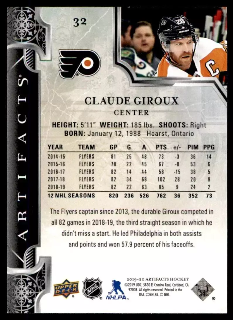2019-20 Artifacts #32 Claude Giroux 1