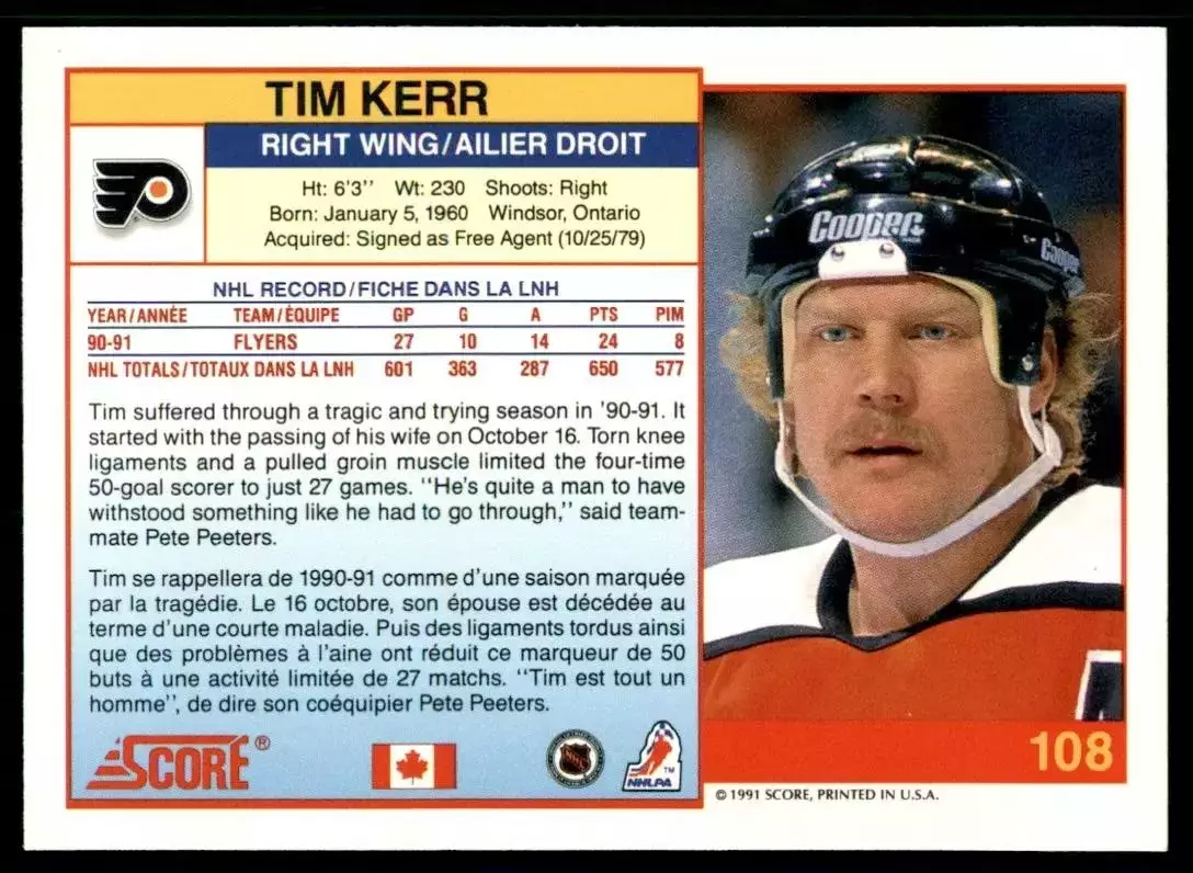 1991-92 Score Canadian Bilingual #108 Tim Kerr 1