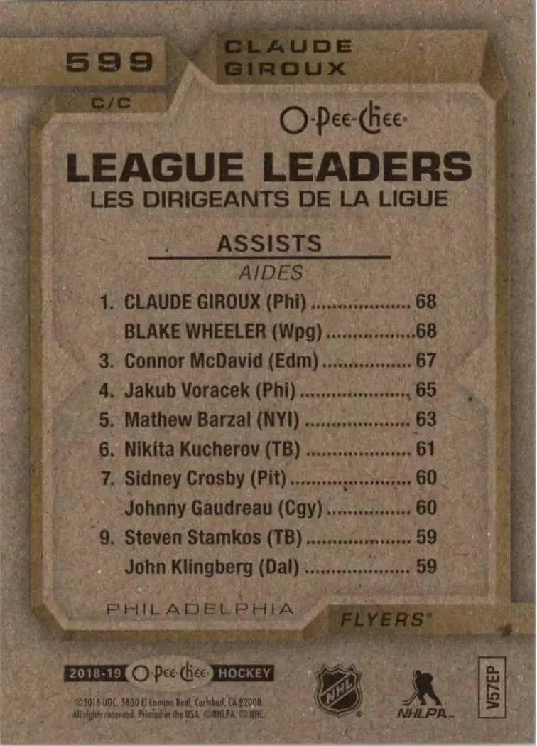2018-19 O-Pee-Chee #599 Claude Giroux LL 1