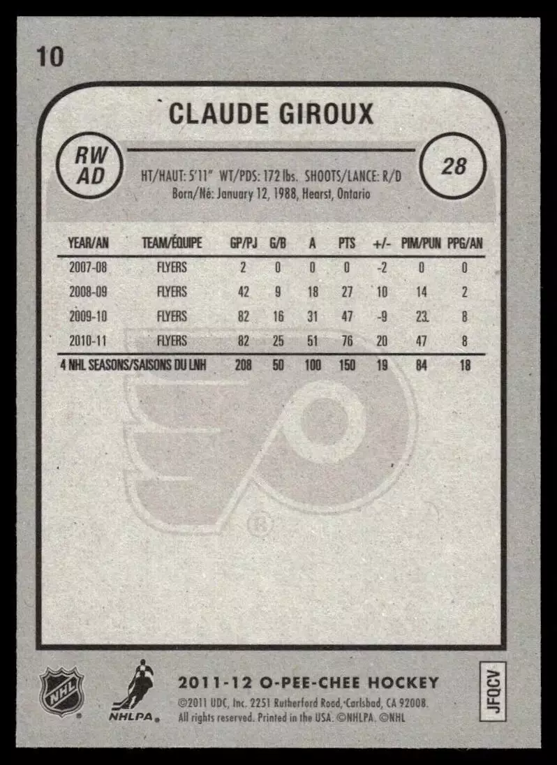 2011-12 O-Pee-Chee Playoff Beard #10 Claude Giroux 1
