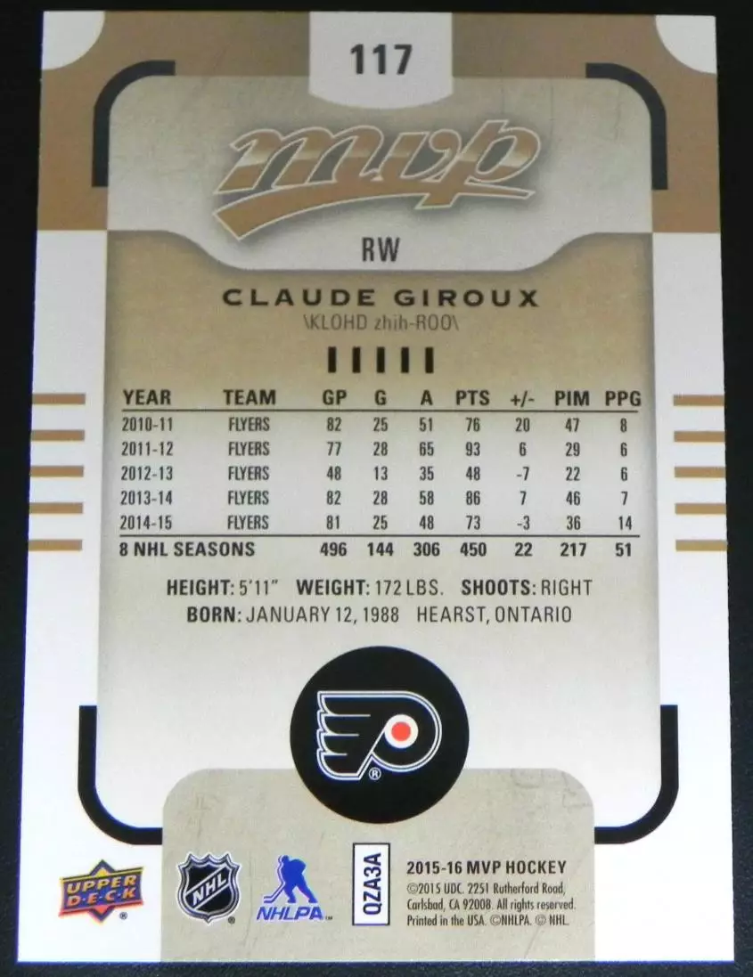 2015-16 Upper Deck MVP #117 Claude Giroux SP 1