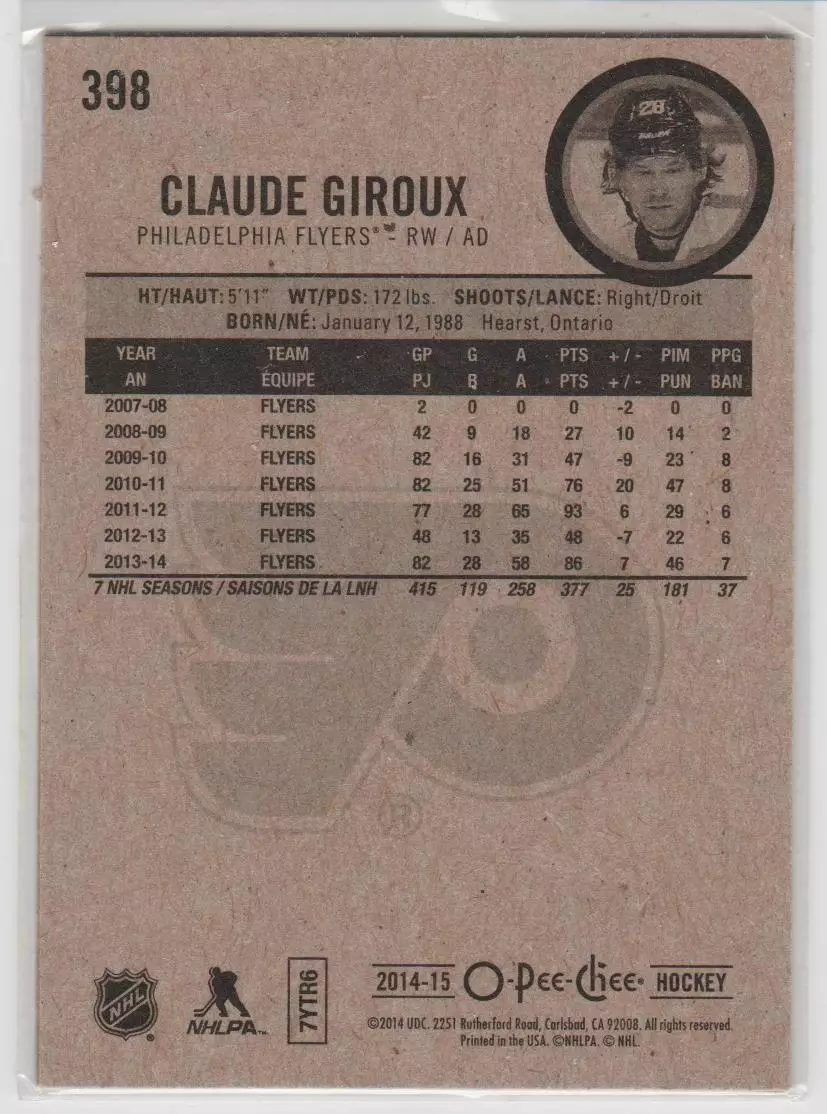 2014-15 O-Pee-Chee #398 Claude Giroux 1