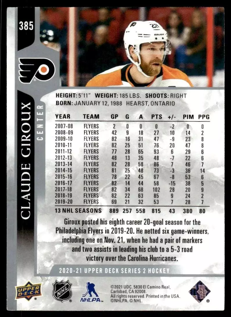 2020-21 Upper Deck #385 Claude Giroux 1