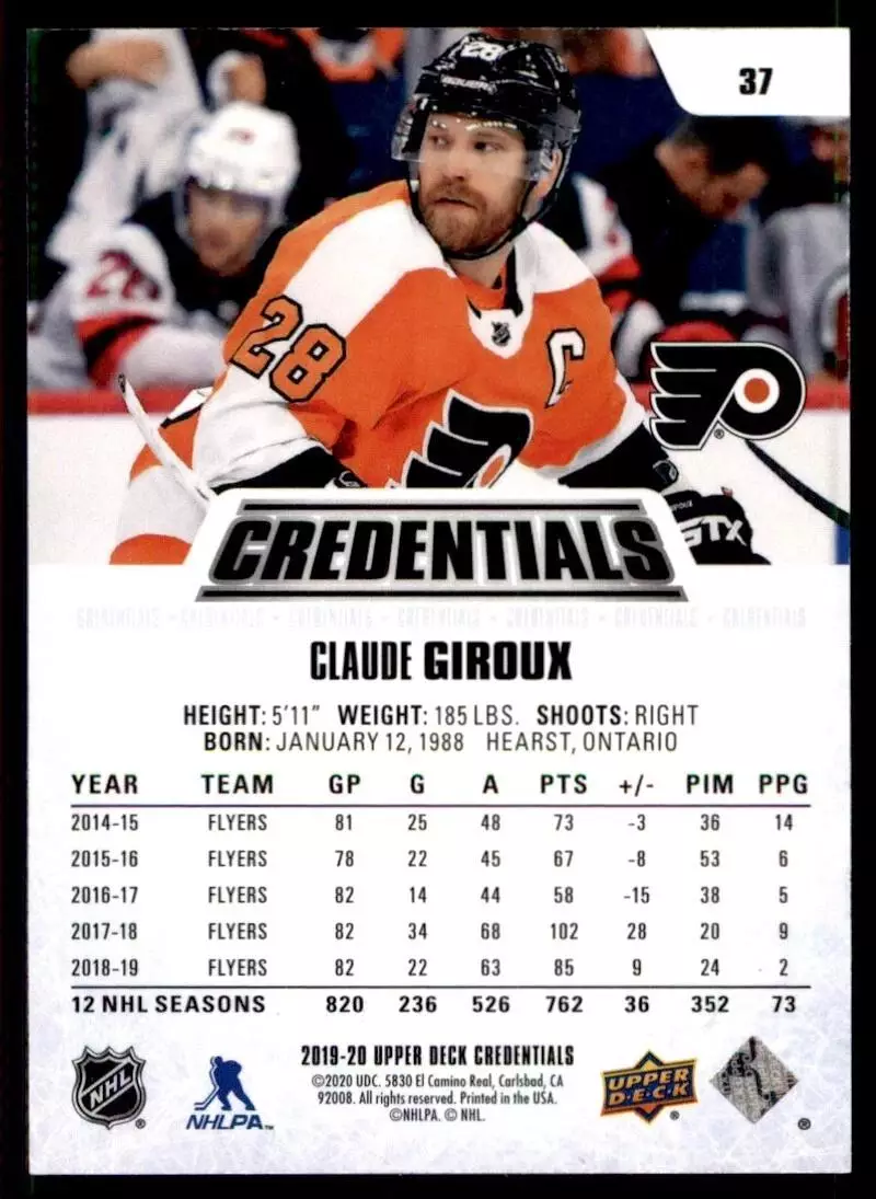 2019-20 Upper Deck Credentials #37 Claude Giroux 1