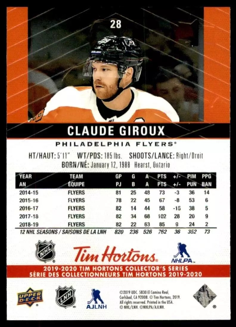 2019-20 Upper Deck Tim Hortons #28 Claude Giroux 1