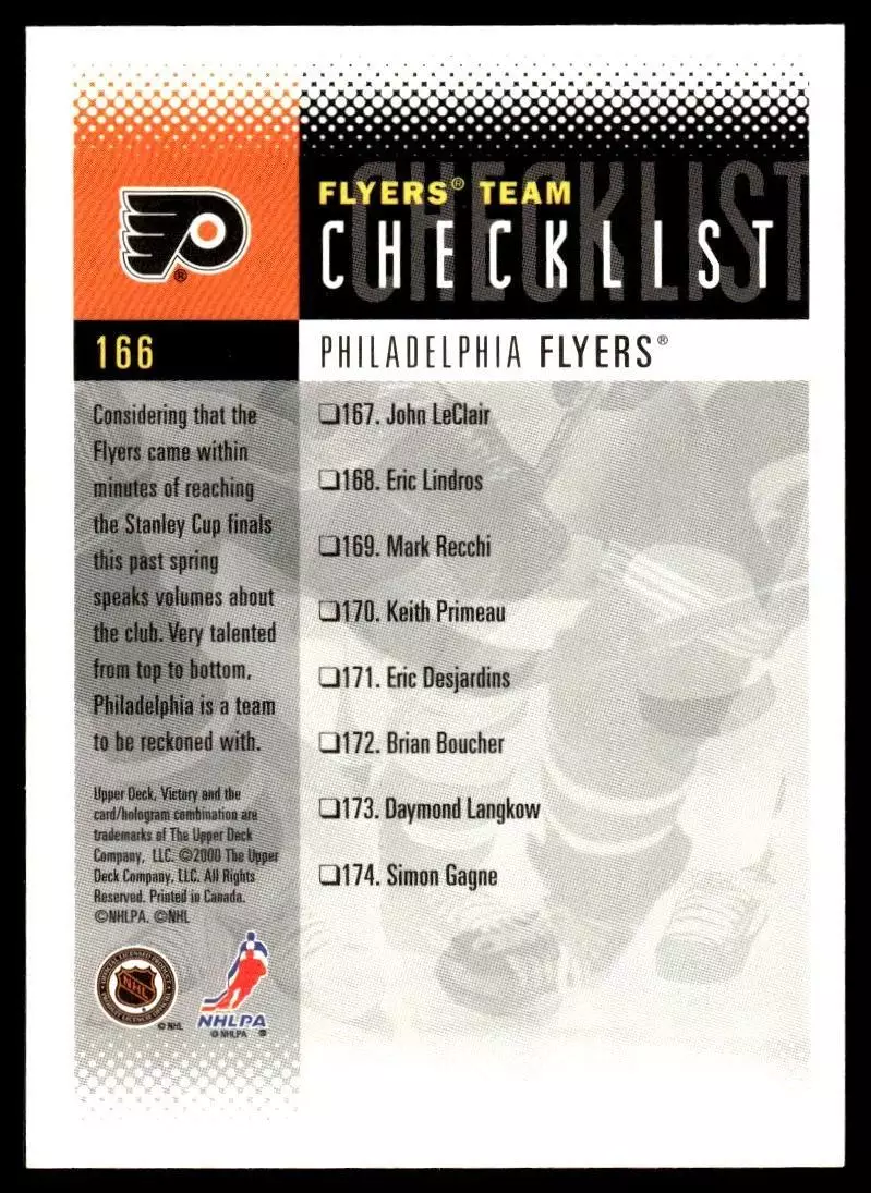 2000-01 Upper Deck Victory #166 John LeClair CL 1