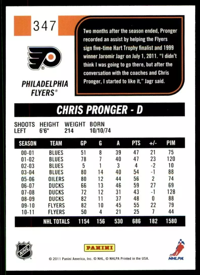 2011-12 Score #347 Chris Pronger 1