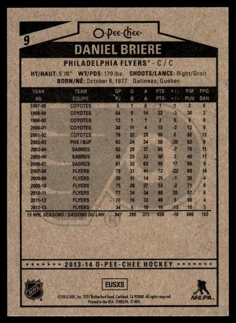 2013-14 O-Pee-Chee #9 Daniel Briere 1