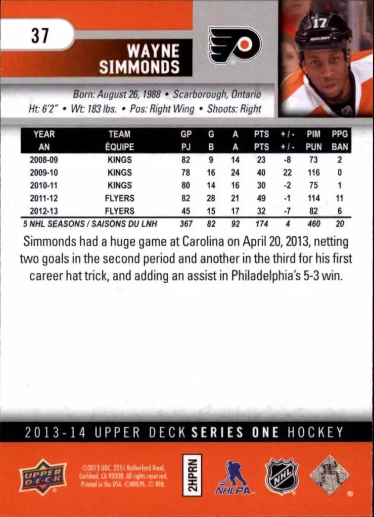 2013-14 Upper Deck #37 Wayne Simmonds 1