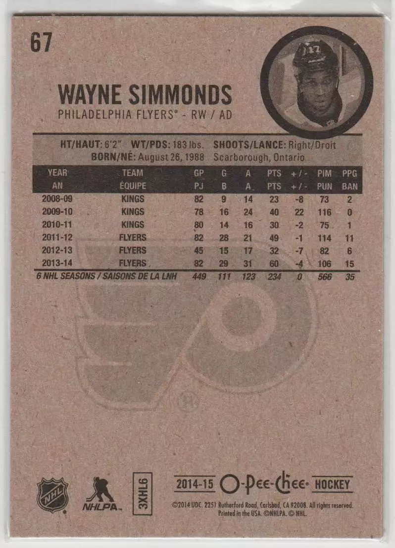 2014-15 O-Pee-Chee #67 Wayne Simmonds 1
