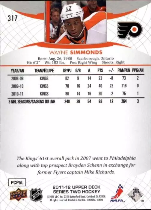 2011-12 Upper Deck #317 Wayne Simmonds 1