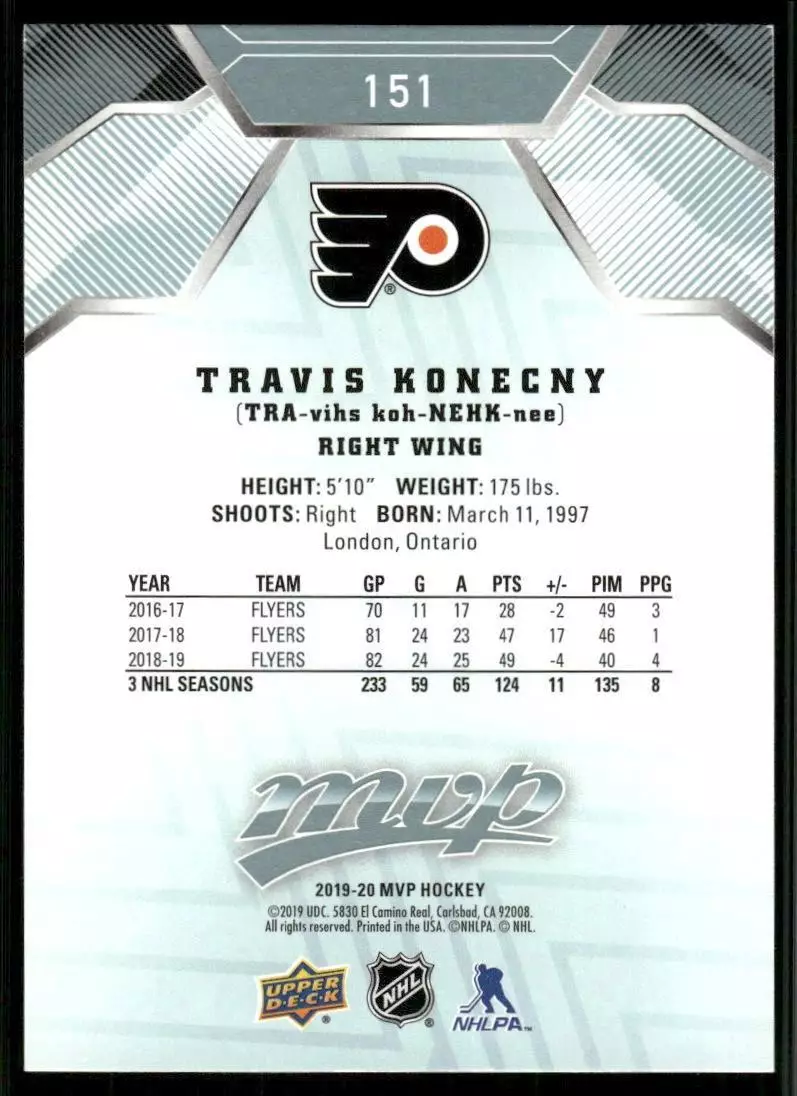 2019-20 Upper Deck MVP #151 Travis Konecny 1
