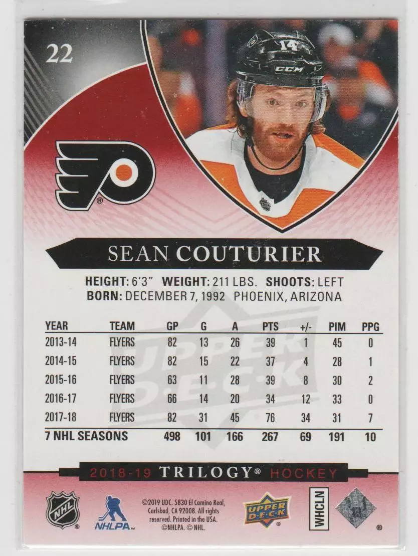 2018-19 Upper Deck Trilogy Red #22 Sean Couturier 415\425 1
