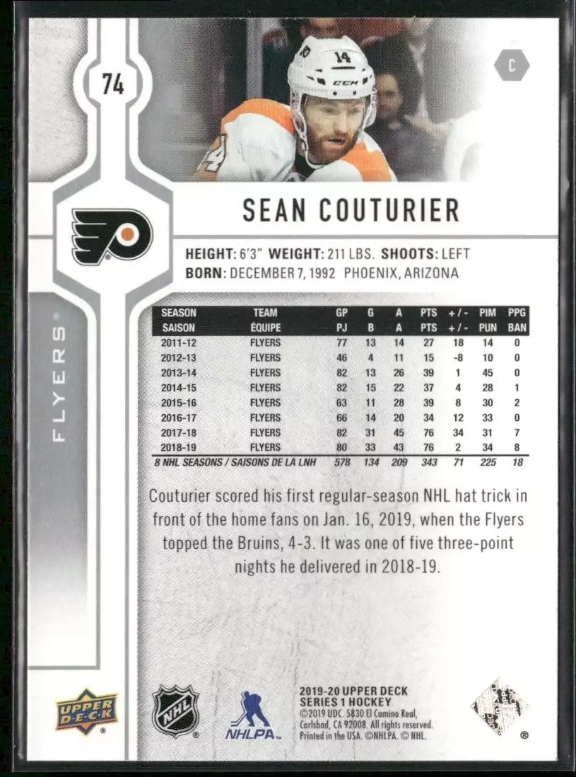 2019-20 Upper Deck #74 Sean Couturier 1