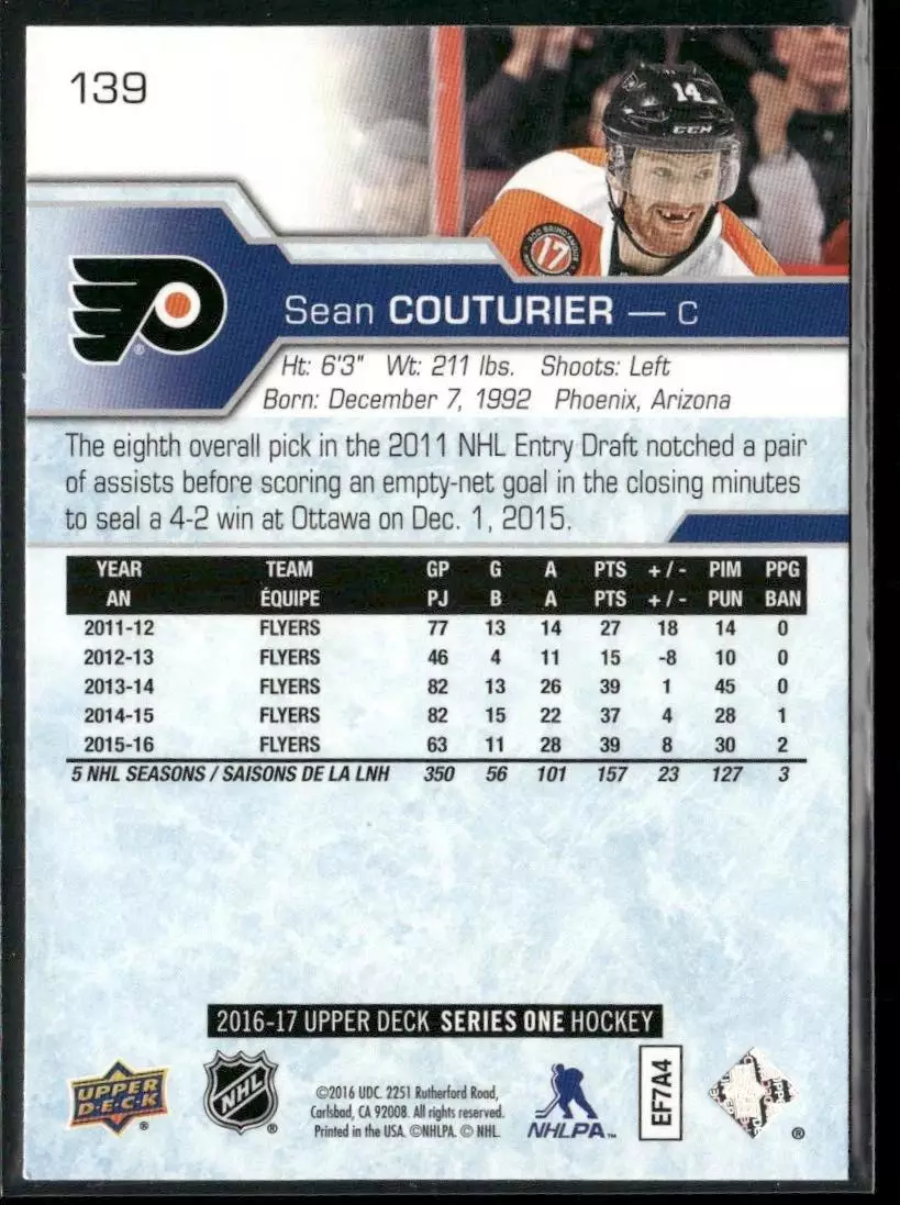 2016-17 Upper Deck #139 Sean Couturier 1