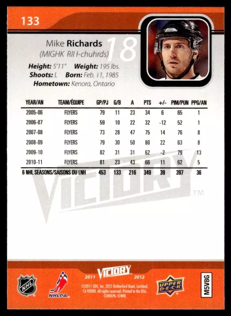 2011-12 Upper Deck Victory #133 Mike Richards 1