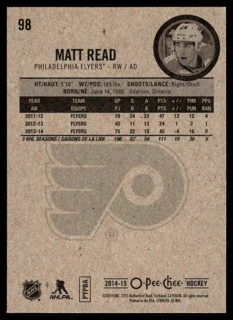 2014-15 O-Pee-Chee #98 Matt Read 1